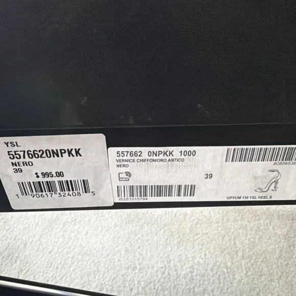 YSL Yves Saint Laurent 630109 Vernice Chiffon Nero Lucido Sandals - Picture 7 of 10